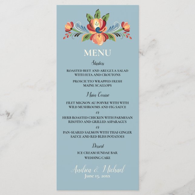 Rosemaling Blue and Red Menu (Front)