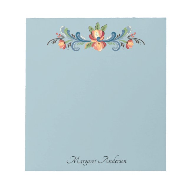 Rosemaling Blue and Red Notepad (Front)