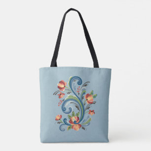 Rosemaling Blue and Red Tote Bag