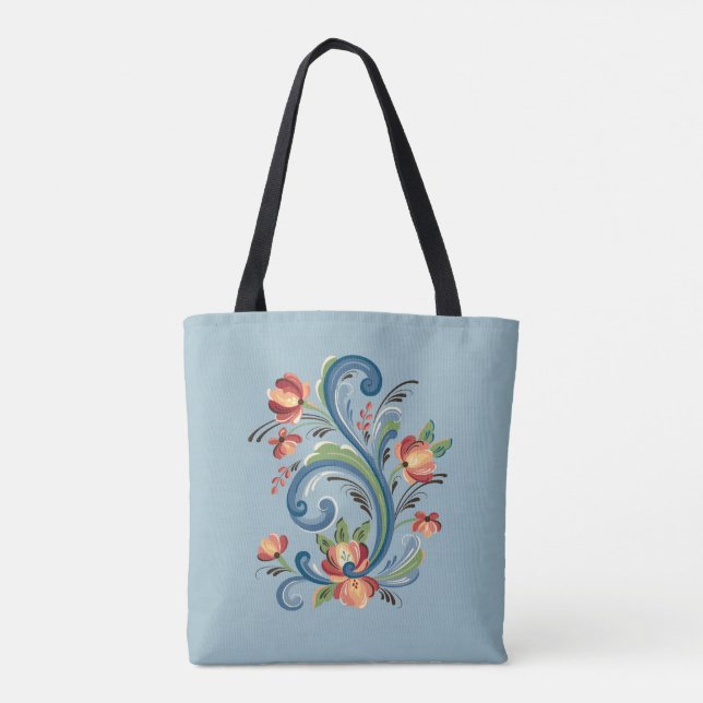 Rosemaling Blue and Red Tote Bag (Back)
