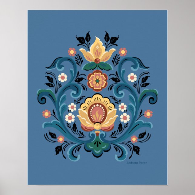 Rosemaling Gold and Burgundy Poster (Front)