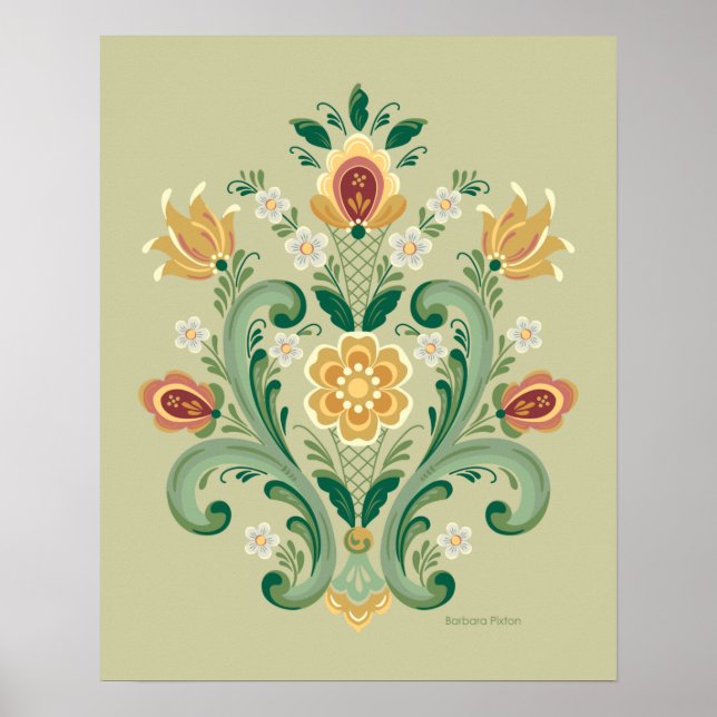 Rosemaling Green and Gold Poster (Front)
