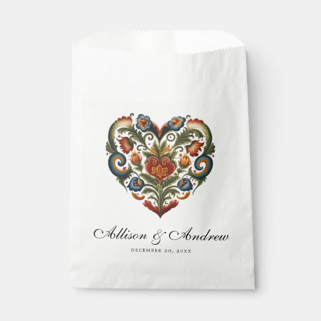 Rosemaling Heart | Norwegian Folk Art Favour Bags (Front)