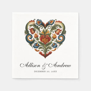 Rosemaling Heart   Norwegian Folk Art Napkin