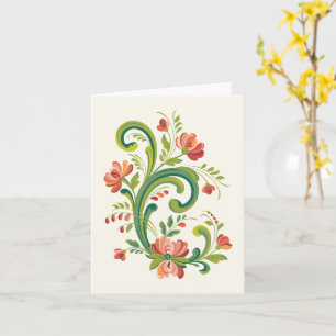 Rosemaling in Red and Pink Greeting Card