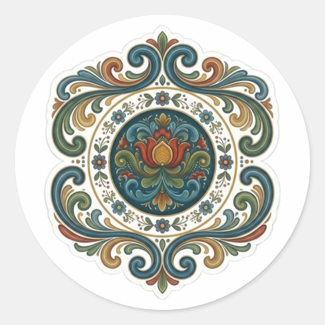 Rosemaling Mandala Sticker Design (Front)