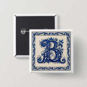 Rosemaling Monogram-Prussian Blue 15 Cm Square Badge