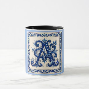 Rosemaling Monogram Prussian Blue Mug