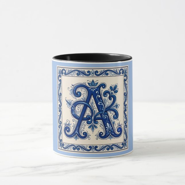 Rosemaling Monogram Prussian Blue Mug (Center)
