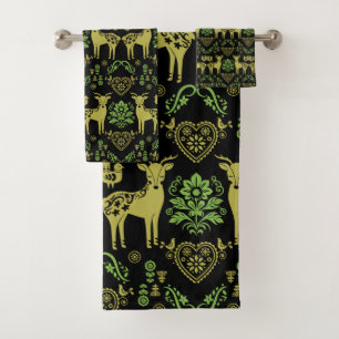 Rosemaling Norwegian Folk Art Bath Towel Set