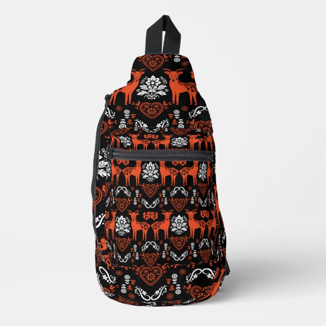 Rosemaling Norwegian Folk Art Sling Bag (Front)