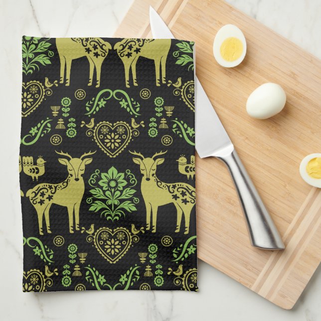 Rosemaling Norwegian Folk Art Tea Towel (Quarter Fold)