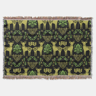 Rosemaling Norwegian Folk Art Throw Blanket