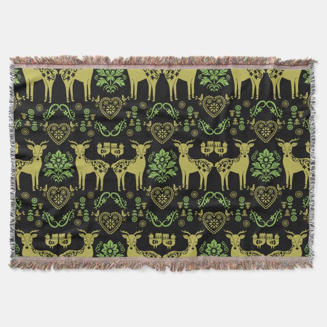 Rosemaling Norwegian Folk Art Throw Blanket (Front)