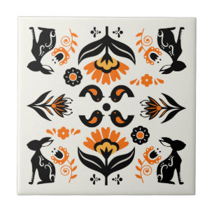 Rosemaling Norwegian Folk Art Tile