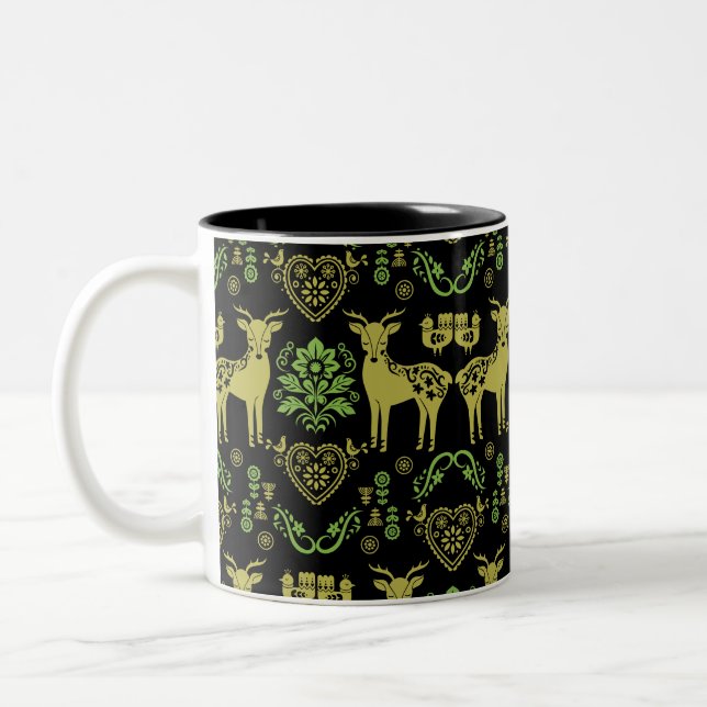 Rosemaling Norwegian Folk Art Two-Tone Coffee Mug (Left)