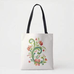Rosemaling Red and Pink Tote Bag