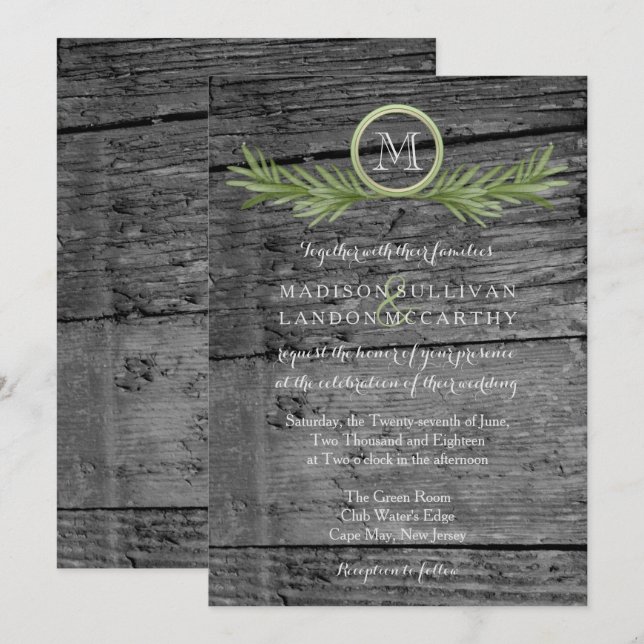 Rosemary and Rustic Wood Wedding Invitation (Front/Back)