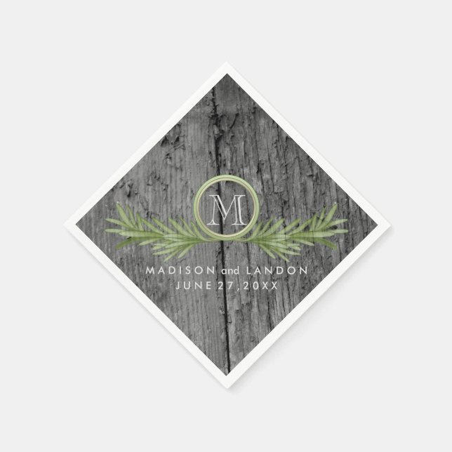 Rosemary and Rustic Wood Wedding Napkin (Corner)
