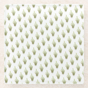 Rosemary herb kitchen art greenery rustic chic  glass coaster