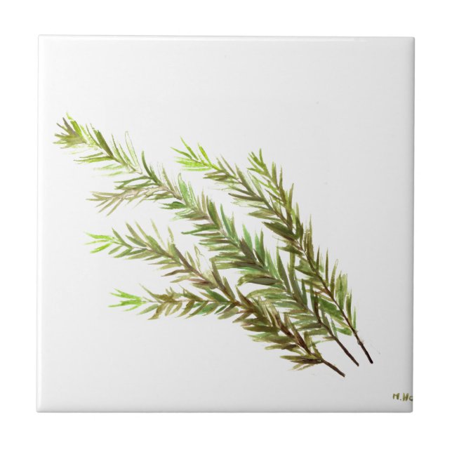 Rosemary herb kitchen art watercolour painting tile (Front)