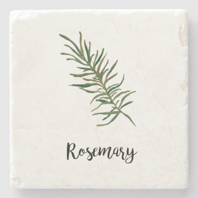 Rosemary Herb Watercolor Painting Word Art Stone Coaster (Front)