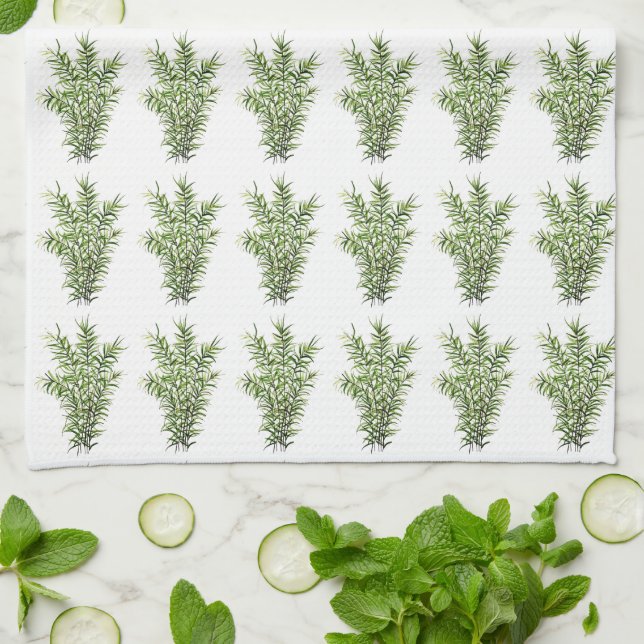 Rosemary Herbs Kitchen Culinary Greenery Rustic Tea Towel (Folded)