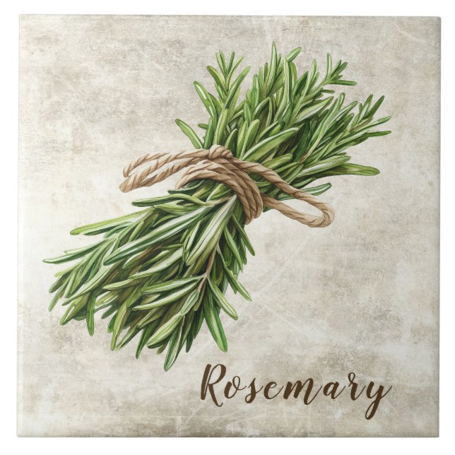 Rosemary Rustic Herbs  Faux Ceramic Tile (Front)