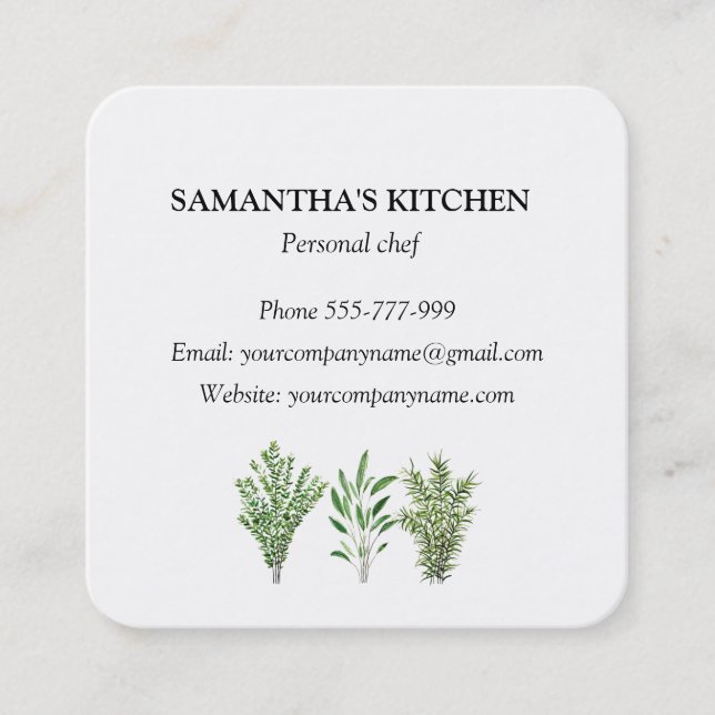 Rosemary Thyme Sage Herbs Culinary Chef Pots Square Business Card (Front)