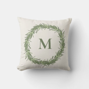 Rosemary wreath monogram Christmas/holiday Cushion