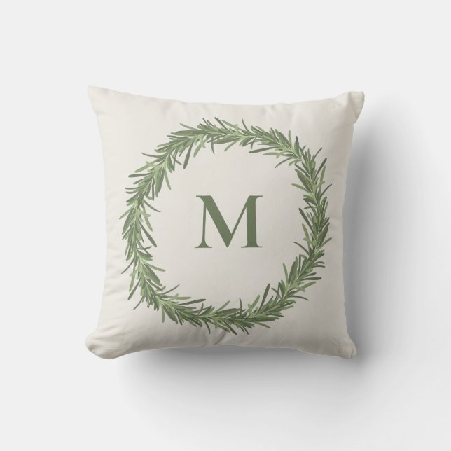 Rosemary wreath monogram Christmas/holiday Cushion (Front)