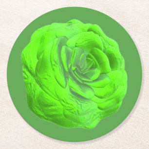 Rosenblüte in Grün, 3D-Optik - Round Paper Coaster