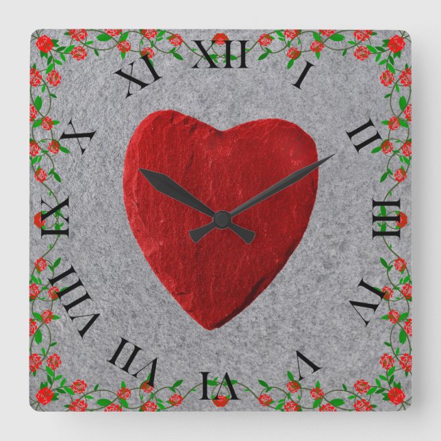 Rosenrahmen mit Herz Square Wall Clock (Front)