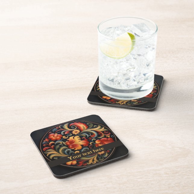 Rosepaint Rosemaling Modern 2 Coaster (Right Side)