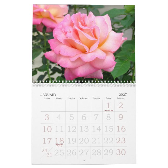 Roses 2018 Custom Calendar (Jan 2027)