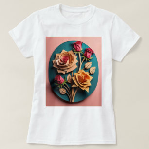 Roses 3D Paper Art Design T-shirt