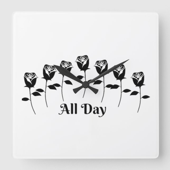 ROSES ALL DAY SQUARE WALL CLOCK (Front)