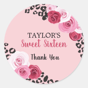 Roses and Animal Print Sweet Sixteen Birthday Classic Round Sticker