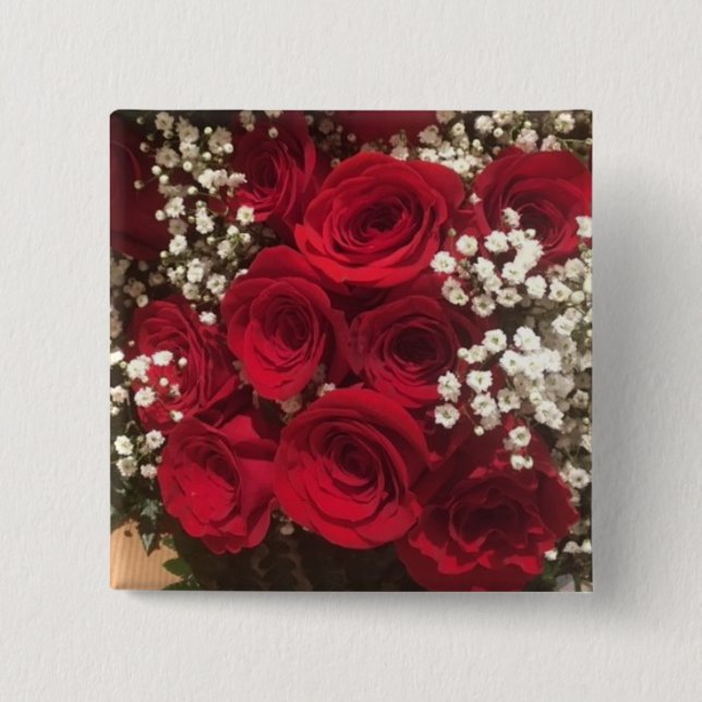 Roses and Baby's Breath 15 Cm Square Badge (Front)
