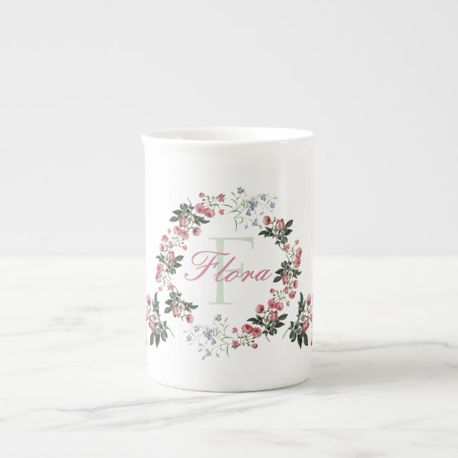 Roses and Bluebells Personalised Bone China Mug (Front)