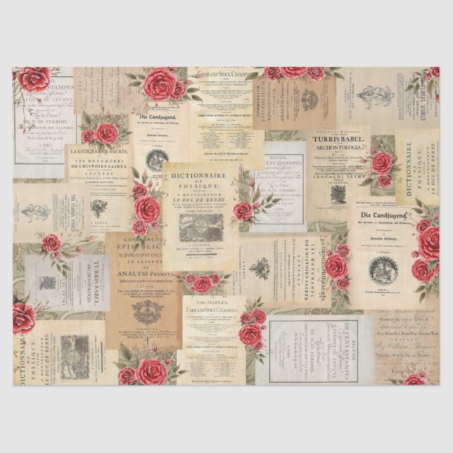 Roses and Book Pages Tissue Paper (Front)
