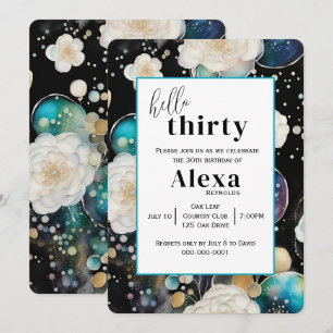 Roses and Bubbles Abstract 30th Birthday Party Invitation