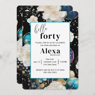 Roses and Bubbles Abstract 40th Birthday Party Invitation