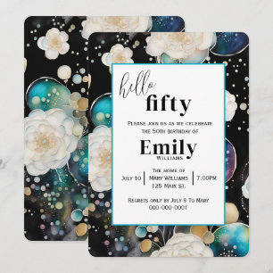 Roses and Bubbles Abstract 50th Birthday Party Invitation
