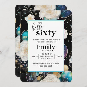 Roses and Bubbles Abstract 60th Birthday Party Invitation