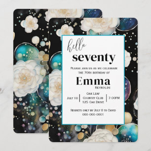 Roses and Bubbles Abstract 70th Birthday Party Invitation