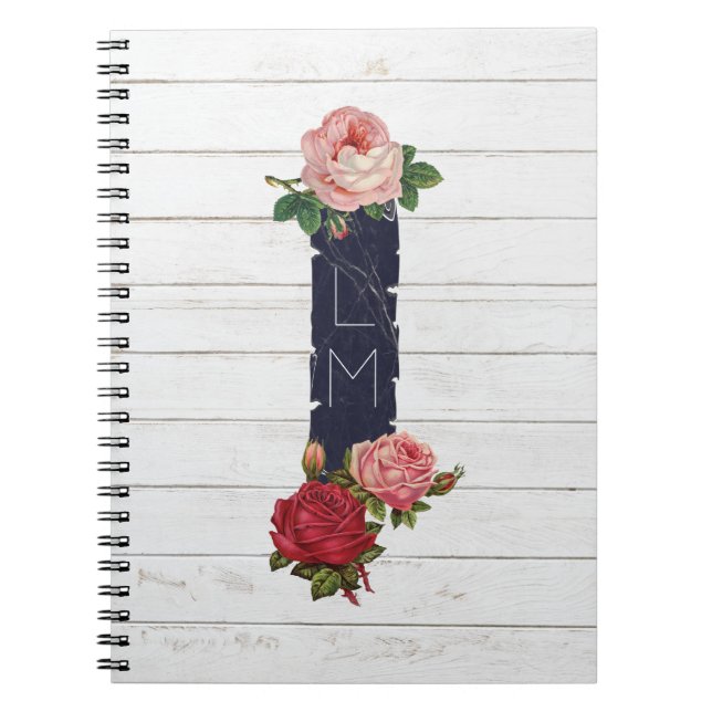 Roses and Burlap Country Chic White Wood Notebook (Front)