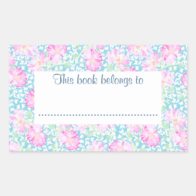 Roses and Butterflies Bookplates to Customize Rectangular Sticker (Front)