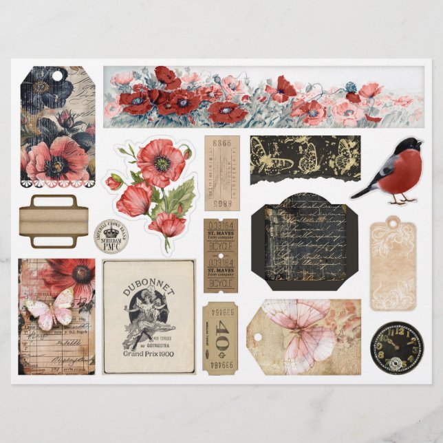 Roses and Butterflies Ephemera Junk Journal Embel. (Front)