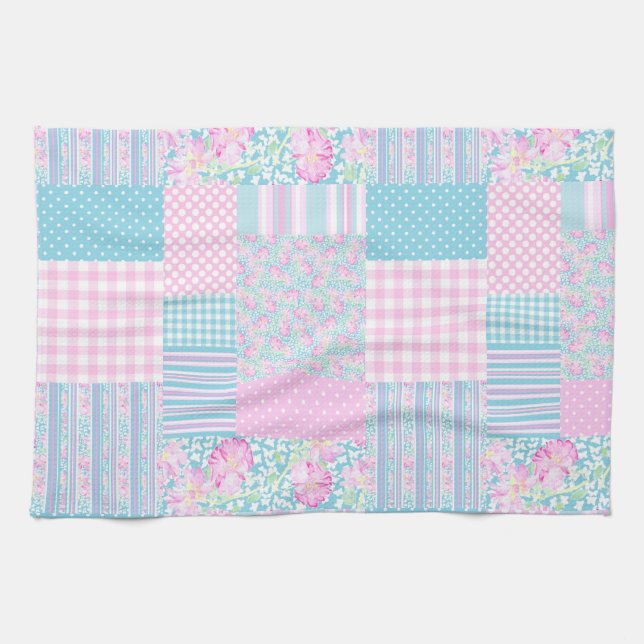 Roses and Butterflies Faux Patchwork Kitchen Towel (Horizontal)